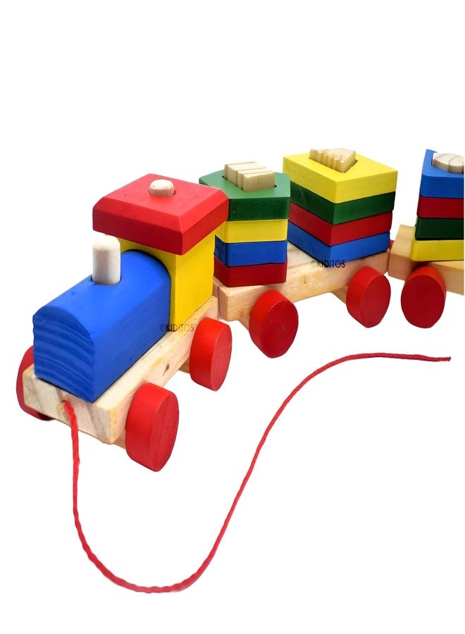 VERAT قطار خشبي للأطفال من فيرات | مكعبات تعليمية للتكديس بأشكال وألوان متنوعة | لعبة أحجية مونتيسوري للأولاد والبنات | قطار خشبي بأشكال متنوعة | ألعاب تعليمية للأطفال (متعددة الألوان) - Image 3